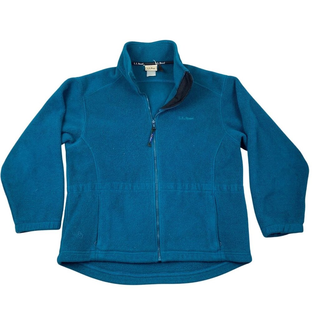 L.L. Bean Mens Fleece Jacket Large Teal Blue Full-Zip Mock Neck Outdoors Classic